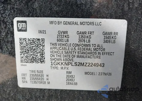 2021 GMC Acadia Fwd Denali z USA, uszkodzony, nr VIN 1GKKNPLS2MZ224943